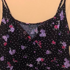 Button Down Black Dress w/ Polka Dots & Flowers